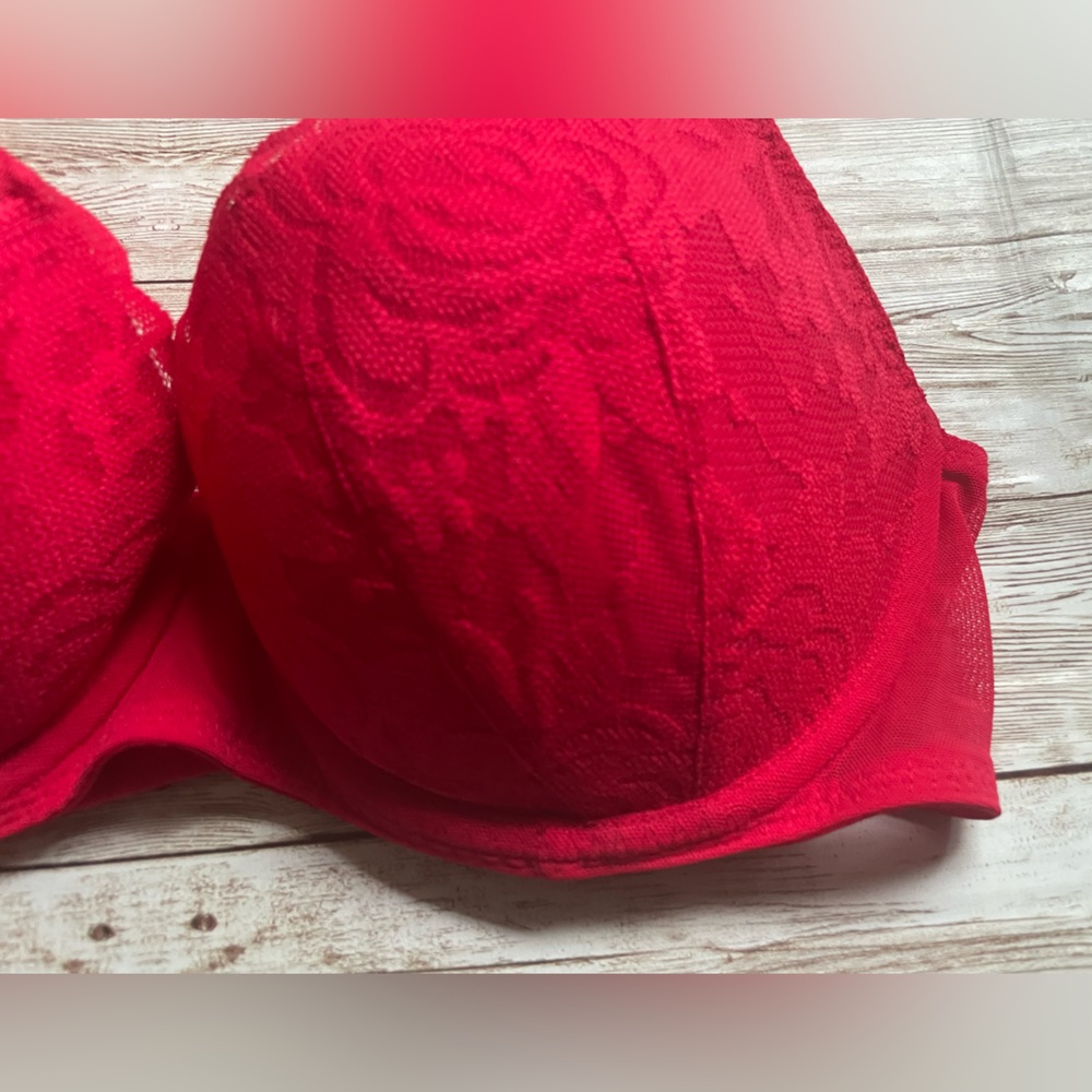 PINK VICTORIA'S SECRET DATE NIGHT PUSH UP BRA BLACK WITH WHITE LILLIES 36C - Picture 3 of 10